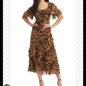 Topshop Brown and Black Ruffled A-line Sundress